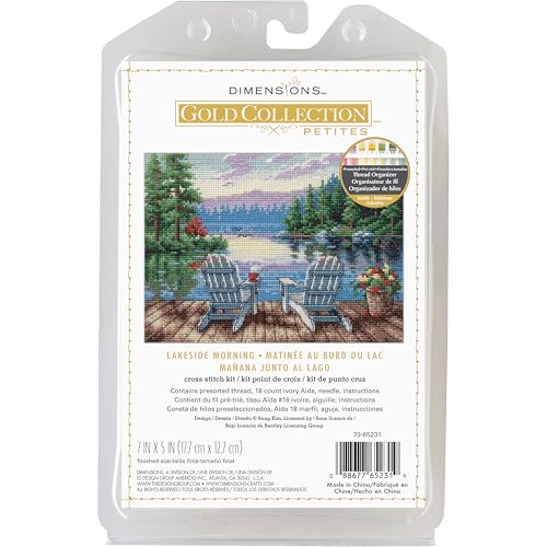 Dimensions 70-65231 Petite Gold Collection Kreuzstich-Set, Motiv: Lakeside Morning, fortgeschrittene Zählmuster, 17,8 x 12,7 cm, 18 cnt. elfenbeinfarbener Aida, 4-teilig von Dimensions