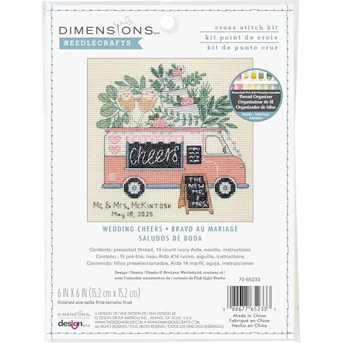 Dimensions 70-65233 Wedding Cheers Kreuzstich-Set für Anfänger, 15,2 x 15,2 cm, 14 Cnt, elfenbeinfarbener Aida, 4 Stück von Dimensions