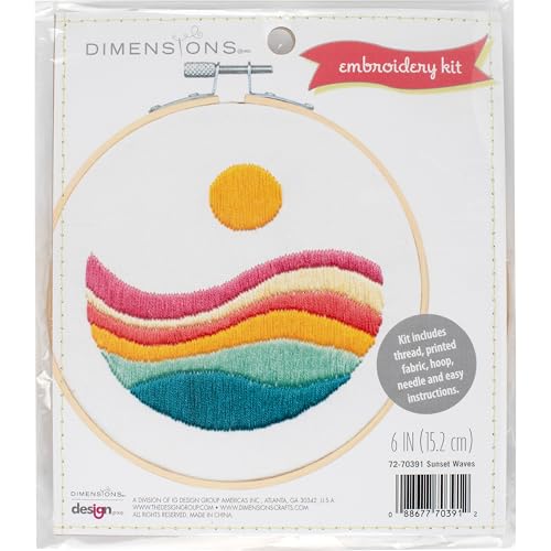 Dimensions 72-70391 Stickerei-Set mit Sonnenuntergangswellen für Anfänger, 15,2 cm Durchmesser, mehrfarbig, 5 Stück von Dimensions