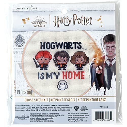 Dimensions 72-76913 Hogwarts Harry Potter Kreuzstich-Set für Anfänger, 15,2 cm D, 14 Cnt. Elfenbeinfarben Aida, 5 Stück von Dimensions