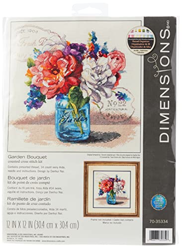 Dimensions D70-35334 Kreuzstich-Set nach Zählmuster Counted Cross Stitch: Garden Bouquet, Stoff, 30.5 x 30.5cm von Dimensions