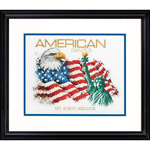 Dimensions D70-35363 Kreuzstich-Set American Patriot, personalisiertes Geschenk für Veteranen und Militär, 14-fädig, weißes Aida-Tuch, 25,4 x 20,3 cm Counted Cross Stitch Kit, 25 x 20cm von Dimensions