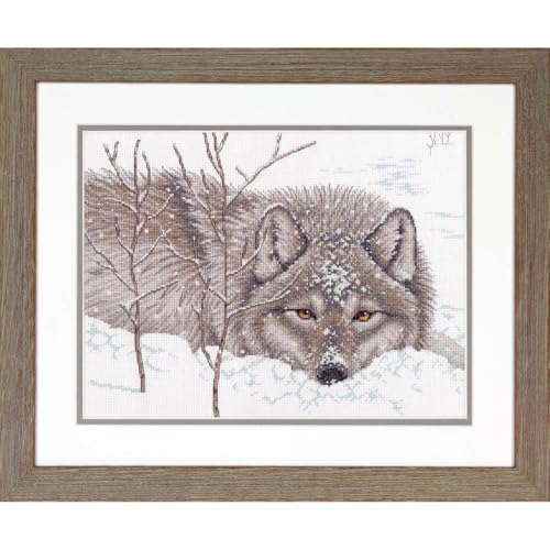 Dimensions D70-35377 Wolf Kit, 14 Count White Aida Cloth, 14" x 14" Counted Cross Stitch: Snow Daze, 35.5 x 25.4cm von Dimensions