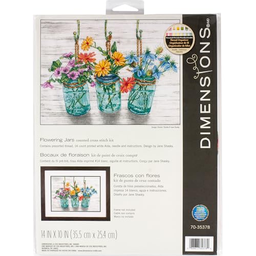 Dimensions D70-35378 Flowers in Mason Kreuzstich-Set, 14-fädiger Aida-Stoff, 35,6 x 25,4 cm Counted Cross Stitch: Flowering Jars, 35.5 x 25.4cm von Dimensions