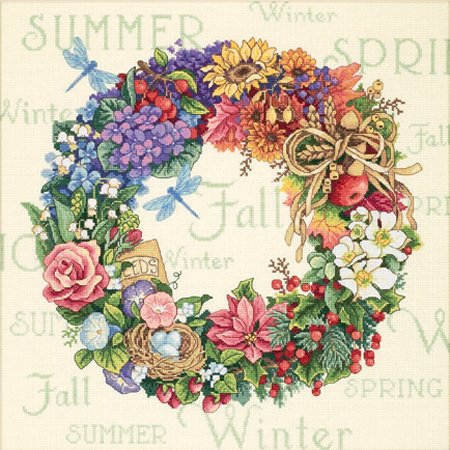 Dimensions Gold Collection Counted Cross Stitch Kit 14"X14"-Wreath Of All Seasons (18 Count) von Dimensions