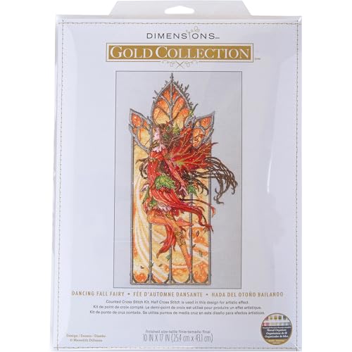 Dimensions Gold Collection Kreuzstich-Set, Motiv: Tanzende Herbstfee, 25,4 x 43,2 cm, 18 cnt, elfenbeinfarbener Aida-Stoff, 7-teilig von Dimensions