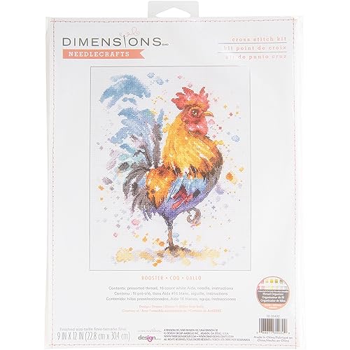 Dimensions Aquarell-Kreuzstich-Set, Motiv: Hahn, 22,9 x 30,5 cm, 16 Cnt, weißer Aida, 4 Stück von Dimensions