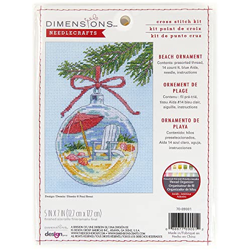 Dimensions Kreuzstich-Set, Motiv: Stranddekoration, Weihnachten, 12,7 x 17,8 cm, 14 Cnt, hellblauer Aida, 5-teilig von Dimensions