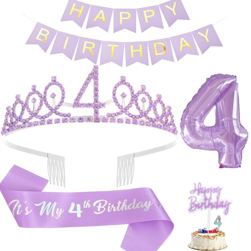 Dekoration zum 8. Geburtstag für Mädchen, einschließlich lila Geburtstagsschärpe und Diadem, Geburtstagskerzen, Banner und Kuchenaufsätze, 81,3 cm große digitale Luftballons, ideales von Dimetey