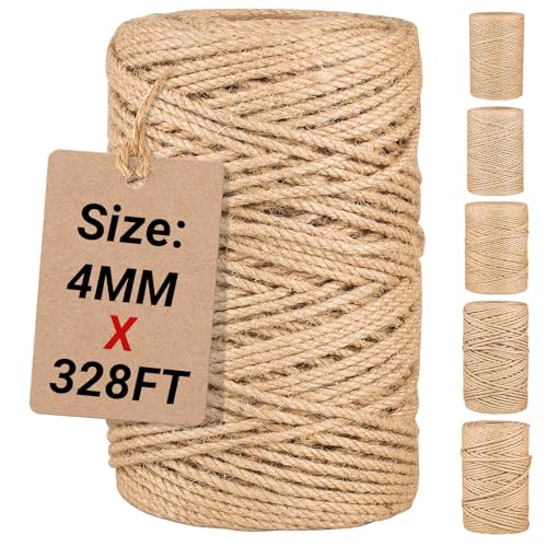 Natürliche Jute-Schnur, Großpackung, Juteseil, Kordel zum Basteln, Gartenarbeit, Rolle mit dicker und dünner Schnur für Geschenkverpackungen, braunes dekoratives Seil, Ornamentschnur für Kratzbäume (4 von DimiGlobal