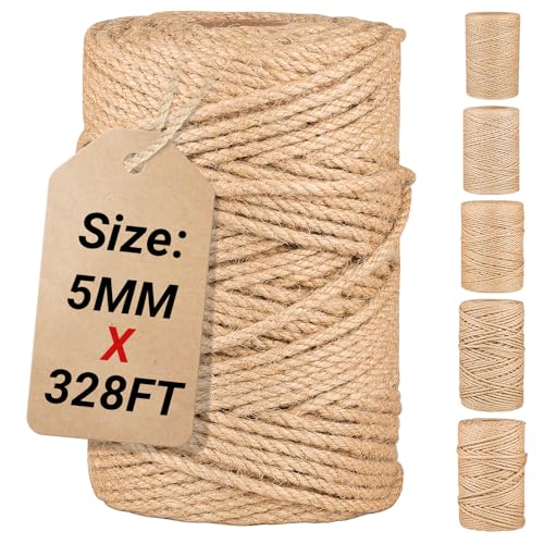 Natürliche Jute-Schnur, Massen-Juteseil, Kordel zum Basteln, Gartenarbeit, Rolle mit dicker und dünner Schnur für Geschenkverpackungen, braunes dekoratives Seil, Ornamentschnur für Kratzbäume (5 mm x von DimiGlobal