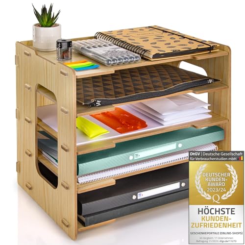 Dimono® Dokumentenablage Schreibtisch-Organizer Papierablage aus Bambus; Dokumentenhalter, Briefablage, Papierfächer Zeitschriftenständer für Zuhause, Büro, Praxis (Dokumentenablage Style Standard) von Dimono