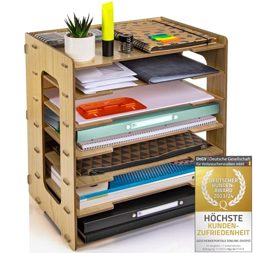 Dimono® Dokumentenablage Schreibtisch-Organizer Papierablage aus Bambus; Dokumentenhalter, Briefablage, Papierfächer Zeitschriftenständer für Zuhause, Büro, Praxis (Dokumentenablage Style XL) von Dimono