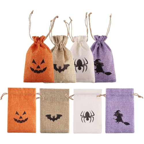 Dimoxii 40 Stück Halloween-Jute-Geschenktüten mit Kordelzug 10X15cm Halloween Geschenksäckchen kleine Jutesäckchen für Süßigkeitenbeutel Klein Stoffsäckchen mit Zugband von Dimoxii