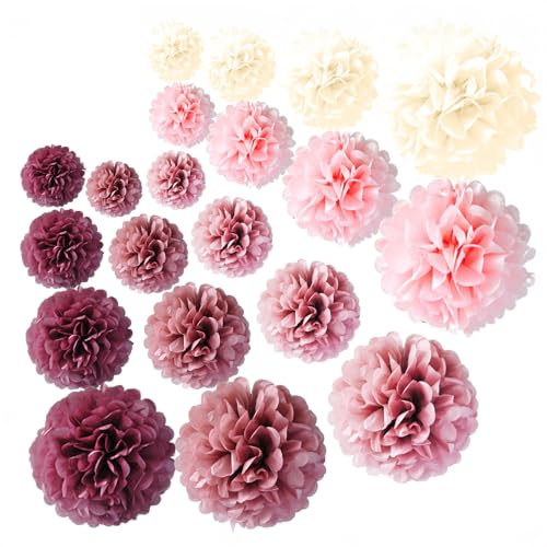 Pompons Deko - 20 Stück Seidenpapier Pom Poms, Salbei Pompons für Hochzeit Geburtstag Gartenparty Tischdekoration Vintage Party Valentinstag (Rosa) von Dimoxii