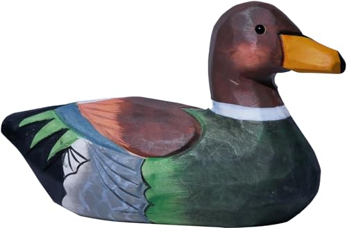 DinNingNing Holzfigur Stockente Ente Lockvögel Statue Kleintiere Jagd Dekor Schnitzerei Geschenke 13,5 x 6,9 x 8,6 cm (braun) von DinNingNing