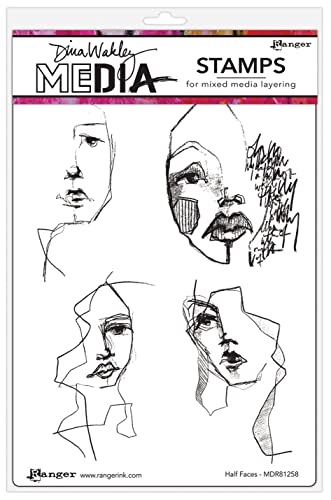 Dina Wakley Media Cling Stamps 6"X9"-Half Faces von Dina Wakley Media