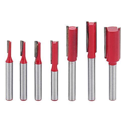 DingGreat 7 Stück 6mm Schaft Gerade Fräser Set, Einzel- / Doppelflöte Nutfräser Holzfräser Fräser (Rote) von DingGreat