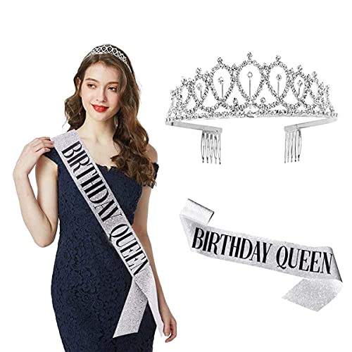 Dingzing Geburtstags Krone Schärpe, Geburtstags Kristall Tiara Krone Birthday Crown Prinzessin Haar-Zusätze für Frauen Party Accessoires Dekorationen von Dingzing