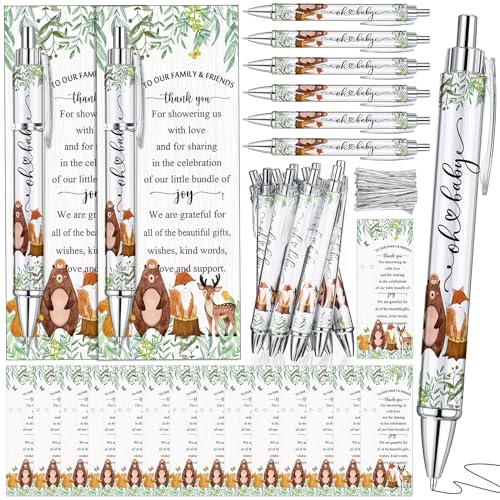 Dinifee 36 Sets Waldtier-Babyparty-Geschenkstift-Set enthält 36 Zigarettenpapier-Kugelschreiber mit 1,0 mm Spitze und 36 Grußkarten, Wald-Babyparty-Spielpreise, Partygeschenke für Mädchen und Jungen von Dinifee