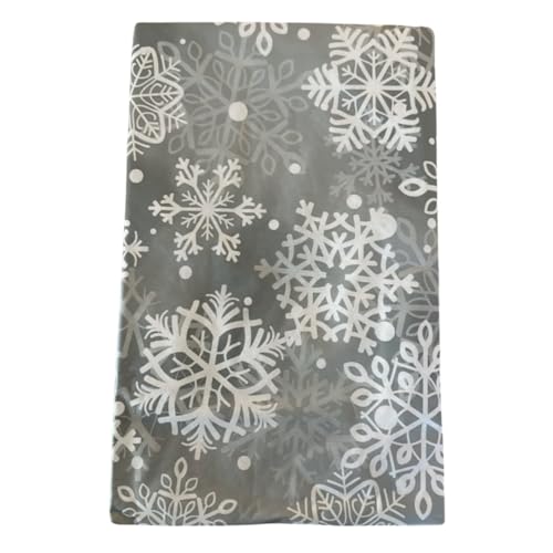 Winter-Tischdecke mit Schneeflocken-Motiv, 100 % Vinyl mit Polyester-Flanell-Rückseite, festliches graues und weißes Schneeflocken-Design, dünn und leicht, pflegeleicht, abwischbar für Urlaub und von Dining Fashions