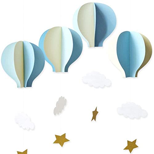 Dinntty 4 Stück 3D-Heißluftballon-Anhänger Wolken Papieranhänger Deckendekor Papier hängende Dekoration Geburtstagsteil Hochzeitsdekoration von Dinntty