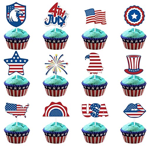 USA Patriotische Cupcake-Picks, 12 Stück, Unabhängigkeitstag-Cupcake-Topper, amerikanische Flagge, Kuchendekoration für Urlaubsparty von Dinntty