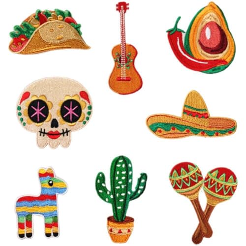 Mexikanische Aufnäher Zum Aufbügeln, 8 Stück, Mexikanische Stickerei-applikationen Zum Aufbügeln Und Aufnähen Für Diy-rucksäcke, Hüte, Jacken von Dinntty
