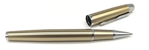Dinora® Tintenroller – Kugelschreiber – Edelstahl – mittlere Spitze – Blaue Tinte – Eleganten PU-Leder Geschenkbox – Gold von Dinora