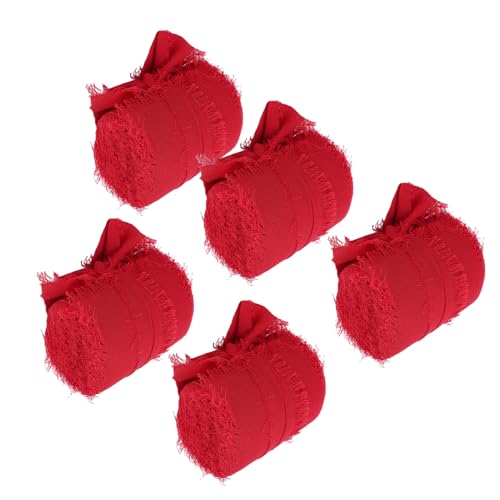 5 Rollen Chiffonband, Weiches Rotes Chiffonband mit Fransenkanten, Vasendekoration, Geschenkverpackung, Blumenhandwerk, Geeignet für Einladungen, Hochzeitssträuße von Dioche