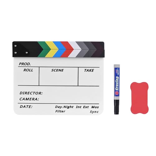 Clapper Board, Clapboard 11,8 * 9,6 Zoll Film-Clap-Board mit Einem Tafel-Radiergummi und Einem Stift-Regisseur-Clapboard für Film, Film, Fernsehen, Film-Clapboard (Mehrfarbiger von Dioche