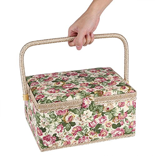 Dioche Nähkästchen Nähkorb, Floral Rose Bedruckter Nähkorb mit ergonomischem Griff für Haushalt Organizer, 30,5 x 23,1 x 15,5 cm von Dioche