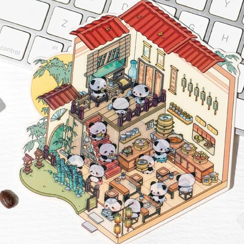 3D Miniatur Szenen Aufkleber, 3D Panda Haus Stickers, Miniatur Haus Sticker Szene Zum Selbermachen, 3D Effekt Miniatur Haus Sticker Für Kindertag, Geburtstag von Dioeazh