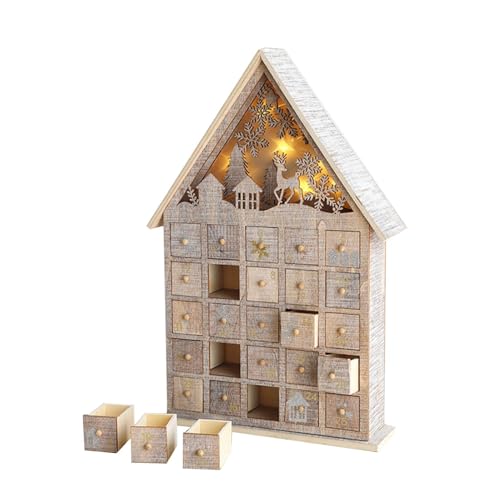 Holz Adventskalender Mit 24 Schubladen, 24 Tage LED Beleuchtet Weihnachten Adventskalender, Leerer Adventskalender Zum Selbstbefüllen Weihnachts Countdown Feiertagsgeschenke von Dioeazh