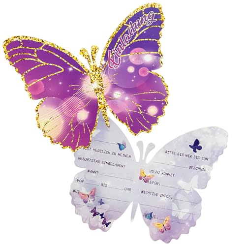 Diompirux 16 Stück Einladungskarten Kindergeburtstag, Schmetterling Party Einladung, 12 x 10 cm Party Einladung Karte, Einladungs Geburtstagskarten für Mädchen Jungen, zur Geburtstagsfeier von Diompirux