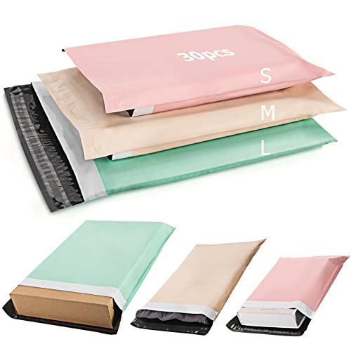 Dioxide 30pcs Versandbeutel, Bunte Versandtaschen, Wasserdichte Kuriertaschen Versandtaschen Warensendung Pakete für Versand den Versand von Kleidung, Kartons (3 Größen) von Dioxide