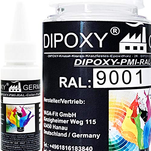 150g Dipoxy-PMI-RAL 9001 CREMEWEIß Extrem hoch konzentrierte Basis Pigment Farbpaste Farbmittel für Epoxidharz, Polyesterharz, Polyurethan Systeme, Beton, Lacke, Flüssigfarbe Kunstharz Schmuck von Dipoxy