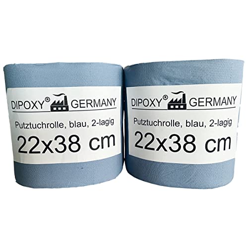 Putztuchrolle Blaue Papierrolle Reinigungstücher Papiertücher Doppelpack, je 500 Blatt, ca. 1,5kg, verleimt, PTP-Prägung von Dipoxy