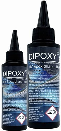 UV-Epoxidharz resin schnellhärtendes epoxy (30-90sek. mit UV Lampe) transparent kristallklar DIY in Profi Qualität 100ml von Dipoxy