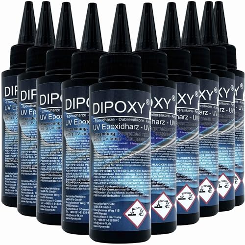 UV-Epoxidharz resin schnellhärtendes epoxy (30-90sek. mit UV Lampe) transparent kristallklar DIY in Profi Qualität 10x100ml (1000ml) von Dipoxy