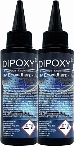 UV-Epoxidharz resin schnellhärtendes epoxy (30-90sek. mit UV Lampe) transparent kristallklar DIY in Profi Qualität 2x100ml (200ml) von Dipoxy