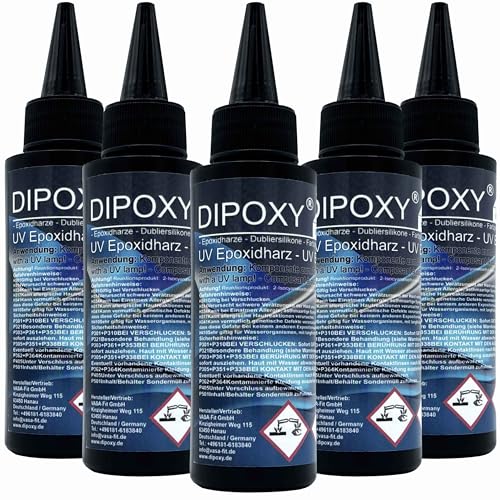 UV-Epoxidharz resin schnellhärtendes epoxy (30-90sek. mit UV Lampe) transparent kristallklar DIY in Profi Qualität 5x100ml (500ml) von Dipoxy