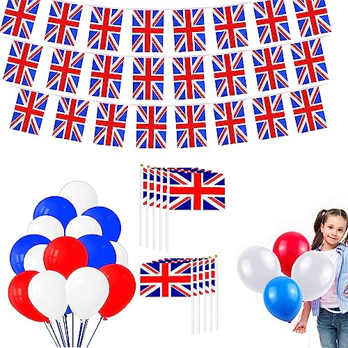 Britische Flagge und Luftballon - Patriotische Partyballons Feier - Tragbare Wimpelkette Banner Royal Supplies für Werbung, Nationalfeiertag, Indoor von Dirfuny