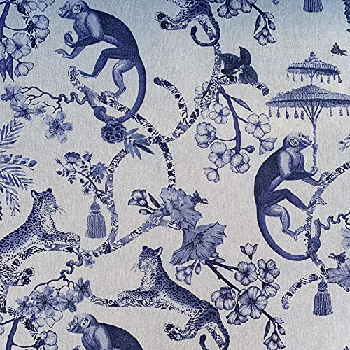 Exklusiver orientalischer Chinoiserie-Leinenstoff mit hohem Baumwollanteil für Vorhänge, Jalousien, Basteltaschen, Nähen, Quilten, Patchwork und Polstermöbel, 140 cm breit (pro halber Meter, blau) von Discover Lifestyle & Fashion Fabrics