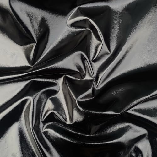 Metallic-Folienstoff, 4-Wege-Stretch, Poly-Spandex, einfarbig, glänzend, Tanzbekleidung, Sportbekleidung, Stoff, 150 cm breit (Meterware, schwarz) von Discover Lifestyle & Fashion Fabrics