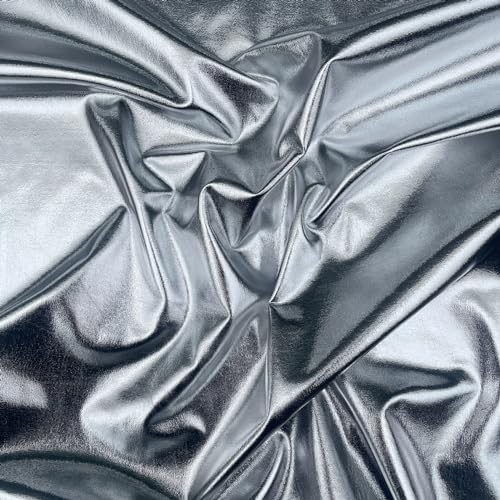 Metallic-Folie, Lycra-Stoff, 4-Wege-Stretch, Poly-Spandex, einfarbig, glänzend, Tanzbekleidung, Sportbekleidung, Stoff, 150 cm breit (pro halber Meter, Silber) von Discover Lifestyle & Fashion Fabrics