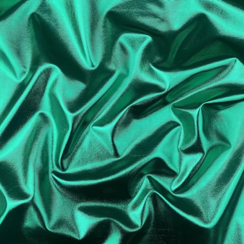 Metallic-Folienstoff, 4-Wege-Stretch, Poly-Spandex, einfarbig, glänzend, Tanzbekleidung, Sportbekleidung, Stoff, 150 cm breit (pro halber Meter, grün) von Discover Lifestyle & Fashion Fabrics