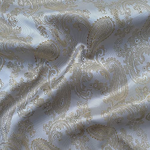 Paisleymuster, Jacquard, Poly-Viskose, gewebt, Polsterstoff, Kleiderfutter, Drapierstoff, Material | 150 cm breit (Meterware, Beige/Gold) von Discover Lifestyle & Fashion Fabrics