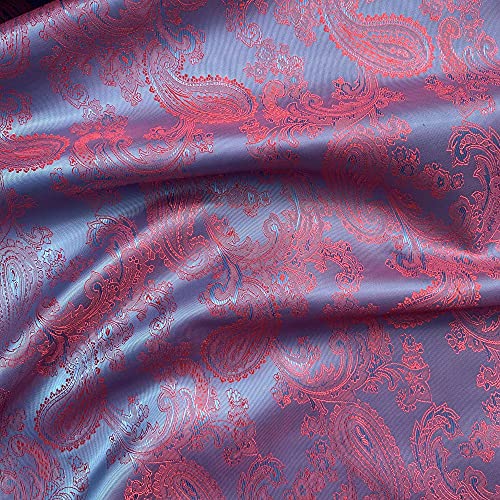 Paisleymuster, Jacquard, Poly-Viskose, gewebt, Polsterstoff, Kleiderfutter, Drapierstoff, Material | 150 cm breit (Meterware, Blau/Rot) von Discover Lifestyle & Fashion Fabrics