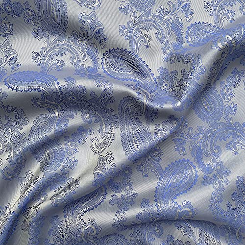 Paisleymuster, Jacquard, Poly-Viskose, gewebt, Polsterstoff, Kleiderfutter, Drapierstoff, Material | 150 cm breit (pro halber Meter, Silber/Königsblau) von Discover Lifestyle & Fashion Fabrics